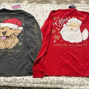Simply Southern Women’s Small  Long Sleeve Tees - Festive Gray and Red NWT